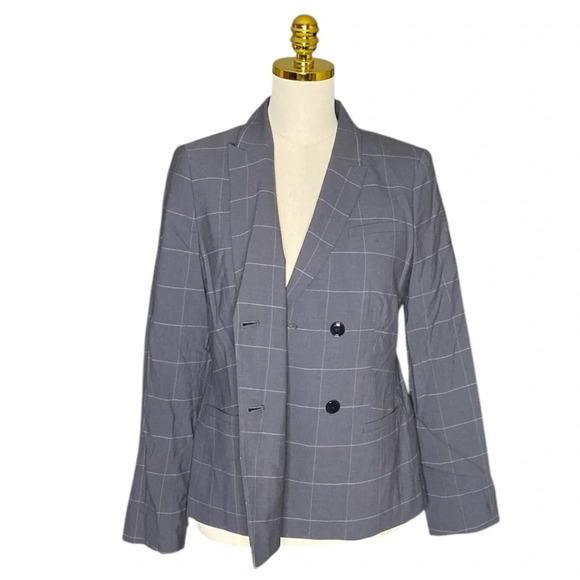 BANANA REPUBLIC Women’s Double Breasted Windowpane Wool Office Siren Blazer Sz 6 - Picture 4 of 10